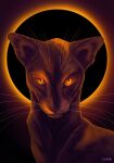 2016 ambiguous_gender climbtothestars dark_theme detailed digital_media_(artwork) digital_painting_(artwork) domestic_cat eclipse felid feline felis feral fur glowing glowing_eyes hi_res looking_at_viewer male_(lore) mammal multicolored_body multicolored_fur orange_eyes portrait shaded sol_(warriors) solar_eclipse solo tortoiseshell_cat warm_colors warriors_(book_series) whiskers