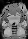  1boy 1girl :&gt;= bar_censor blue_hair blush bow breasts censored erection fellatio gloves greyscale hetero kurotama large_breasts long_hair looking_at_viewer magia_azure magical_girl mahou_shoujo_ni_akogarete monochrome nose_blush open_mouth oral penis pointless_censoring pov pov_crotch saliva solo_focus sound_effects sweat tile_floor tiles toilet toilet_stall 