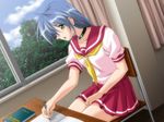  blue_hair book chair collar desk pen sasaki_takami school_uniform tagme tsuki_possession zyx 