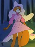 3:4 anthro canid canine clothing dancing dress female fox fur headdress maid_marian mammal nahadon night orange_body orange_fur smile solo tail veil
