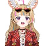  1girl ahoge animal_ear_fluff animal_ears animated black_choker blonde_hair blue_hair choker earrings eyewear_on_head fox_ears fox_girl heart heart-shaped_eyes heart-shaped_eyewear hololive jewelry kou_mashiro live2d long_hair looking_at_viewer multicolored_hair multiple_necklaces official_alternate_costume official_alternate_hairstyle official_art omaru_polka open_mouth pink_hair purple_eyes simple_background smile solo streaked_hair sunglasses transparent_background upper_body virtual_youtuber 