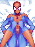 bad_id bad_pixiv_id bed_sheet ero-dayuu lying male_focus marvel mask on_back solo spandex spider-man spider-man_(series) superhero 