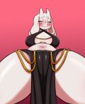 belly blush breasts camel_toe embarrassed eyes_closed female hi_res mature_female pinup pose solo toriel undertale_(series) wide_hips zelles