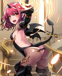  ass black_gloves blush boots breasts demon_girl demon_tail demon_wings elbow_gloves fangs fire flame gloves horn lena_(zoal) open_mouth pointing pointing_at_viewer red_hair shingeki_no_bahamut short_hair sideboob small_breasts smile solo stairs tail thigh_boots thighhighs tricky_imp watermark window wings yellow_eyes 