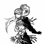  armor drawfag gauntlets greyscale highres long_hair monochrome non-web_source phiona ponytail solo valkyrie_profile very_long_hair 
