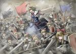  alice_margatroid army blonde_hair blue_eyes book bow bow_(weapon) capelet dress flag glaive hair_bow highres lance long_hair open_mouth polearm sash shanghai_doll shield solo touhou uutan_(shibainu_kakumei) weapon 