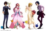  athrun_zala blonde_hair blue_eyes blue_hair bouquet brother_and_sister brown_eyes brown_hair cagalli_yula_athha dress green_eyes gundam gundam_seed gundam_seed_destiny hair_ornament haro highres holding holding_bouquet japanese_clothes kimono kira_yamato lacus_clyne official_alternate_costume official_art pants pink_dress pink_hair pink_kimono purple_eyes short_hair siblings smile suit suspenders yellow_dress yellow_eyes 