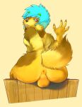 anthro anus backsack balls biped canid canine digital_drawing_(artwork) digital_media_(artwork) fence fur genitals hair kemono looking_back male mammal marudi nude raised_tail rear_view simple_background sitting solo tail tongue tongue_out