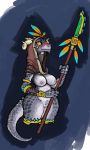  anthro argonian blush breasts female horn looking_at_viewer melee_weapon mostly_nude nipples polearm pussy reccand scalie simple_background spear sweat the_elder_scrolls tribal tribal_clothing video_games weapon wide_hips 