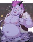 absurd_res after_transformation anthro clothing dragon hi_res horn korosuke male mohawk mythological_creature mythological_scalie mythology overweight scalie solo wardrobe_malfunction weight_gain