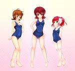  3girls alfa_system annie_barrs breasts brown_hair flower green_eyes iria_animi multiple_girls pink_hair red_eyes red_hair rubia_natwick short_hair swimsuit tales_of_(series) tales_of_innocence tales_of_rebirth tales_of_the_tempest yellow_eyes 