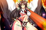  :&lt; arm_cannon arms_behind_head black_hair black_panties bow breasts cape hair_bow hair_ribbon large_breasts long_hair navel ohanabatake_run panties red_eyes reiuji_utsuho ribbon solo third_eye torn_clothes touhou underboob underwear weapon 