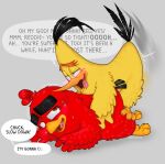 anal anal_penetration angry_birds anthro avian beak bird blush bodily_fluids chuck_(angry_birds) dialogue doggystyle duo english_text feathers from_behind_position lemonita male male/male open_mouth penetration red_(angry_birds) rovio_entertainment sega sex sweat text tongue