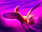  canine falvie female feral fox hair hybrid mammal pink_theme purple_theme solo white_hair wings 