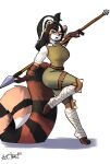 ailurid bear213 black_hair brown_body brown_fur female fur hair hi_res long_hair mammal melee_weapon polearm red_panda spear weapon