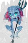 anthro biped blue_body countershade_torso countershading feet fingers fizz_(lol) kemono league_of_legends male marine membrane_(anatomy) pseudo_hair riot_games sasamino striped_body stripes tencent tentacle_hair tentacles toes webbed_feet yordle