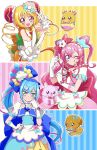  ;q absurdres ascot back_bow blonde_hair blue_ascot blue_bow blue_dress blue_hair bow bowtie brooch bun_cover china_dress chinese_clothes choker clenched_hand closed_mouth commentary_request cure_precious cure_spicy cure_yum-yum delicious_party_precure double_v dress earrings frilled_hairband frills fuwa_kokone gloves green_eyes hair_bow hair_bun hairband hanamichi_ran hand_on_own_arm hand_on_own_hip heart heart_brooch highres huge_bow jewelry long_hair looking_at_viewer magical_girl multicolored_hair nagomi_yui neck_ribbon one_eye_closed open_mouth orange_bow orange_dress partial_commentary pink_dress pink_hair precure puffy_short_sleeves puffy_sleeves purple_eyes red_bow red_choker red_eyes red_ribbon ribbon rope short_hair short_sleeves side_ponytail sleeveless sleeveless_dress smile standing streaked_hair tongue tongue_out triple_bun two_side_up usoco v very_long_hair white_gloves yellow_bow yellow_bowtie 