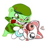 abuse anthro bear blood blood_stain bloodshot_eyes bodily_fluids bow_(feature) duo female fliqpy_(htf) gore happy_tree_friends heart_nose heart_symbol la_cocotua male mammal nosebleed pink_nose pretty_blood rinny_(pretty_blood) simple_background white_background white_body
