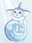  :d air_bubble bubble commentary_request full_body happy ichino_cco light_rays no_humans open_mouth pokemon pokemon_(creature) purple_eyes smile solo underwater vaporeon 