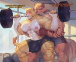 2024 abs absurd_res anthro anthro_on_anthro areola barazoku barbell biceps big_bulge big_muscles big_pecs blush bodily_fluids bottomwear breath bulge claws clothed clothing dialogue duo english_text exercise eyebrows felid fur genital_fluids gym hair hand_on_chest hand_on_pecs hi_res huge_bulge huge_muscles huge_pecs hyena inside kemono kult2k male male/male mammal manly muscular muscular_anthro muscular_male navel nipples one_eye_closed open_mouth pantherine pec_grab pec_squeeze pec_squish pecs precum precum_through_clothing questionable_consent reach_around sexercise shorts smile spotting squats squish standing striped_hyena sweat text thick_thighs tiger topless topless_anthro topless_male tuft weightlifting wet wet_clothing workout
