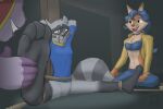 4_toes 5_fingers anthro barefoot bound canid canine deaathtraap ear_piercing ear_ring feet female female_anthro fingers foot_focus fox gag gagged group hi_res laugh male male/female male_anthro mammal paws piercing plantigrade procyonid raccoon ring_piercing sly_cooper sly_cooper_(series) soles sony_corporation sony_interactive_entertainment spread_legs spreading submissive submissive_male sucker_punch_productions tickling toes trio