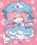  ^_^ bad_id bad_pixiv_id closed_eyes hat hitodama mari_audio open_mouth pink_hair saigyouji_yuyuko short_hair smile solo touhou triangular_headpiece 