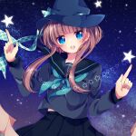  1girl bad_id bad_pixiv_id blue_eyes blush brown_hair night original rinndouk star_(sky) star_(symbol) 