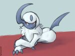absol ambiguous_gender canid canine claws feral fur generation_3_pokemon hi_res lying mammal nintendo on_side pokemon pokemon_(species) red_eyes sealer4258 solo tagme tuft white_body white_fur