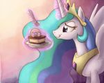  cake crown doughnut equine female feral food fork friendship_is_magic gold hair horn magic mammal multi-colored_hair my_little_pony necklace plate princess_celestia_(mlp) ric-m solo tongue winged_unicorn wings 