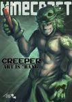  creeper dynamite gloves green_hair kap-cat male_focus minecraft personification red_eyes smile solo 