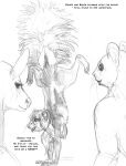 anthro arania breasts deer dialogue english_text female fluffy fluffy_tail greyscale group handstand hi_res male mammal mephitid monochrome nipples nude open_mouth rodent sciurid skunk spotted_skunk tail text tree_squirrel trio whiskers