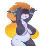 2024 absurd_res areola big_areola big_breasts big_nipples black_body breasts female grey_body hair hi_res huge_areola huge_breasts huge_nipples humanoid humanoid_pointy_ears imp long_hair lurkin midna multicolored_body navel nintendo nipples not_furry nude open_mouth open_smile orange_hair red_eyes simple_background smile solo the_legend_of_zelda twili twilight_princess two_tone_body yellow_sclera