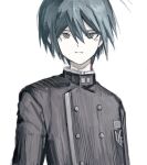  1boy black_hair black_jacket breast_pocket brown_eyes buttons danganronpa_(series) danganronpa_v3:_killing_harmony double-breasted jacket long_sleeves looking_at_viewer male_focus pocket saihara_shuichi sawaki_(2d1ty) short_hair simple_background solo white_background 