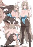  1girl 3boys animal_ears anus ass asuna_(blue_archive) asuna_(bunny)_(blue_archive) bar_censor bare_shoulders blue_archive blue_eyes blue_leotard breasts brown_hair brown_pantyhose censored clothing_aside cum detached_collar ejaculation eyes_visible_through_hair fake_animal_ears fake_tail gangbang gloved_handjob gloves group_sex hair_over_one_eye handjob hetero highres large_breasts leotard leotard_aside long_hair looking_at_viewer mole mole_on_breast motion_lines multiple_boys multiple_views nipples noriko_(ni_noriko) official_alternate_costume pantyhose patreon_logo patreon_username penis playboy_bunny pussy rabbit_ears rabbit_tail sex simple_background smile standing sweat tail torn_clothes torn_pantyhose v vaginal very_long_hair white_background white_gloves 