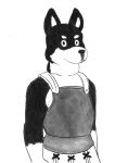absurd_res anthro armor canid canine canis delicious_in_dungeon digital_media_(artwork) domestic_dog efradraws eyebrows hair half-length_portrait hi_res japanese_kobold kuro_(delicious_in_dungeon) male mammal meme monochrome multicolored_body multicolored_hair portrait shiba_inu solo spitz thick_eyebrows two_tone_body two_tone_hair