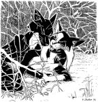 1996 anthro black_and_white black_body black_fur branch breast_grab breasts calico_cat cheek_tuft claws countershade_neck countershading dinah_(roz_gibson) domestic_cat duo embrace eyes_closed facial_tuft fangs felid feline felis female female_penetrated forest forest_sex from_behind_position fur gulonine hand_on_breast inner_ear_fluff jack_salem looking_at_another lying lying_on_ground male male/female male_penetrating mammal marten monochrome multicolored_body multicolored_fur mustelid musteline nature nude on_ground on_side open_mouth outside penetration penile penile_penetration plant rough_sex sable_(marten) sex sharp_teeth shrub signature snow speet spoon_position teeth tree tuft two_tone_body two_tone_fur whiskers winter