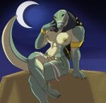 2024 5_fingers ammit ammit_(moon_knight) anthro areola armlet athletic athletic_anthro athletic_female bandage barbell_piercing big_areola big_breasts big_nipples biped black_claws black_hair bracelet braided_hair breasts claws countershade_arms countershade_feet countershade_hands countershade_legs countershade_scales countershade_tail countershade_torso countershading crescent_moon crocodile crocodilian crocodylid crossed_legs deity digital_drawing_(artwork) digital_media_(artwork) egyptian_headdress egyptian_mythology f_draws facial_markings feet female finger_claws fingers green_areola green_body green_markings green_nipples green_scales hair head_markings hi_res humanoid_feet humanoid_hands iris jewelry light_body light_scales long_hair looking_at_viewer markings marvel marvel_cinematic_universe middle_eastern_mythology moon moon_knight_(series) mostly_nude mostly_nude_anthro mostly_nude_female mythology nemes_(clothing) night nipples non-mammal_breasts non-mammal_nipples open_mouth open_smile outside piercing pinup plantigrade pose puffy_areola pupils reptile scales scalie shadow sitting sky smile smiling_at_viewer snout solo tail tan_body tan_breasts tan_countershading tan_scales teeth thick_thighs three-quarter_view toe_claws toes two_tone_tail
