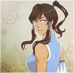  avatar:_the_last_airbender avatar_(series) bare_shoulders blue_eyes brown_hair dark_skin hair_tubes korra krizy_(kuji) long_hair ponytail solo the_legend_of_korra topknot vambraces 