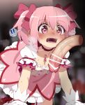  ! !! 1boy 1girl absurdres all_fours bar_censor blurry blurry_background blush bow censored chest_jewel choker commentary disembodied_penis dress english_commentary frilled_socks frills gloves hair_between_eyes hair_bow heart heart-shaped_pupils hetero highres kaname_madoka kaname_madoka_(magical_girl) large_penis magical_girl mahou_shoujo_madoka_magica mixed-language_commentary mizumizuni open_mouth penis pink_bow pink_dress pink_eyes pink_hair precum puffy_short_sleeves puffy_sleeves red_choker red_footwear saliva short_dress short_hair short_sleeves short_twintails socks spoken_exclamation_mark steaming_body sweat symbol-shaped_pupils twintails variant_set veins veiny_penis white_gloves white_sleeves white_socks 