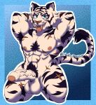 absurd_res anthro balls bedroom_eyes bengal_tiger big_balls big_penis body_hair body_stripes epic_games eye_scar facial_scar felid foreskin fortnite fur genitals hi_res huge_balls huge_penis humanoid male mammal muscular muscular_anthro muscular_male narrowed_eyes nipples oscar_(fortnite) pantherine penis pubic_fuzz scar seductive simple_background solo thick_thighs tiger tongue tongue_out void_opossum white_body white_fur