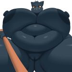 1:1 absurd_res anthro bat_(object) belly big_belly big_breasts blue_body blue_fur blue_nipples blue_nose breasts deep_navel domestic_cat felid feline felis female fingers fur genitals hi_res hidenafox holding_object huge_breasts mae_borowski mammal navel night_in_the_woods nipples obese obese_anthro obese_female overweight overweight_anthro overweight_female pussy red_eyes shaded simple_background solo whiskers white_background