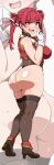  1girl :d ass back black_thighhighs blush boots breasts commentary_request covered_nipples cropped_jacket gloves heterochromia high_heels highres hololive houshou_marine houshou_marine_(1st_costume) huge_ass kani_club leotard leotard_under_clothes looking_at_viewer open_mouth red_eyes red_hair sleeveless sleeveless_jacket smile sweat thick_thighs thighhighs thighs twintails virtual_youtuber white_gloves yellow_eyes zoom_layer 