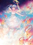  blue_hair cloud dress fish halo hatsune_miku long_hair open_mouth outstretched_arms red_eyes reina343 sky solo spread_arms twintails vocaloid wings 