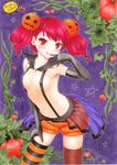  :p arched_back areolae armpits bloomers blush earrings elbow_gloves english flat_chest food_themed_hair_ornament gloves hair_ornament halloween hand_on_thigh highres jewelry kirikirimai_(kkm) looking_at_viewer mismatched_legwear naked_suspenders naughty_face navel nipples original pumpkin pumpkin_hair_ornament red_eyes red_hair revealing_clothes solo standing striped striped_legwear suspenders thighhighs tongue tongue_out traditional_media trick_or_treat twintails underwear zettai_ryouiki 