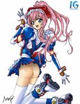  ass blue_eyes bottomless jpeg_artifacts koutetsu_tenshi_kurumi kurumi_(koutetsu_tenshi_kurumi) long_hair pink_hair 