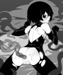  1girl ^^^ akableak anal anus ass bare_back black_eyes black_gloves black_hair black_pants blush bob_cut bound bound_arms bound_legs cum cum_on_ass elbow_gloves embarrassed empty_eyes from_behind gloves grey_background greyscale hair_between_eyes high_contrast highres looking_at_viewer looking_back monochrome monogatari_(series) no_bra no_panties nose_blush oshino_ougi pants parted_lips pussy raised_eyebrows restrained shirt short_hair shoulder_blades sleeveless sleeveless_shirt sleeveless_turtleneck solo spread_legs sweatdrop tentacle_sex tentacles torn_clothes torn_pants torn_shirt turtleneck uncensored veiny_tentacles 
