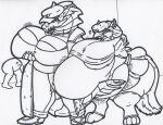 anthro bestia-bellator129 big_breasts biped boots breasts canid canine canis capcom clothing coat digestion duo female footwear hat headgear headwear hi_res lagiacrus leviathan_(mh) line_art mammal monster_hunter ribbon_(bowhuskers) topwear vore weight_gain wolf