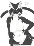 2024 4_fingers anthro black_body black_fur black_tail blue_eyes breasts cheek_tuft countershade_torso countershading crotch_tuft domestic_cat facial_tuft featureless_breasts felid feline felis female fingers front_view fur hi_res inner_ear_fluff kame_3 long_tail looking_at_viewer mammal navel nude simple_background solo tail tuft white_background yellow_sclera