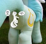 cutie_mark edit english_text equine female feral friendship_is_magic grass heartstrings horn lyra lyra_heartstrings lyra_heartstrings_(mlp) lyra_plushie mammal my_little_pony plushie pussy real size_difference sph text unicorn 