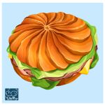  artist_logo artist_name blue_background bread cheese commentary food food_focus lettuce meat no_humans original sandwich yuki00yo 